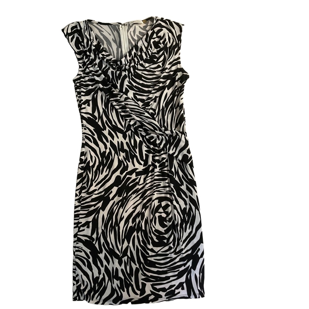 Calvin Klein Black White Cowl Neck Sleeveless Knee Length Sheath Dress 8